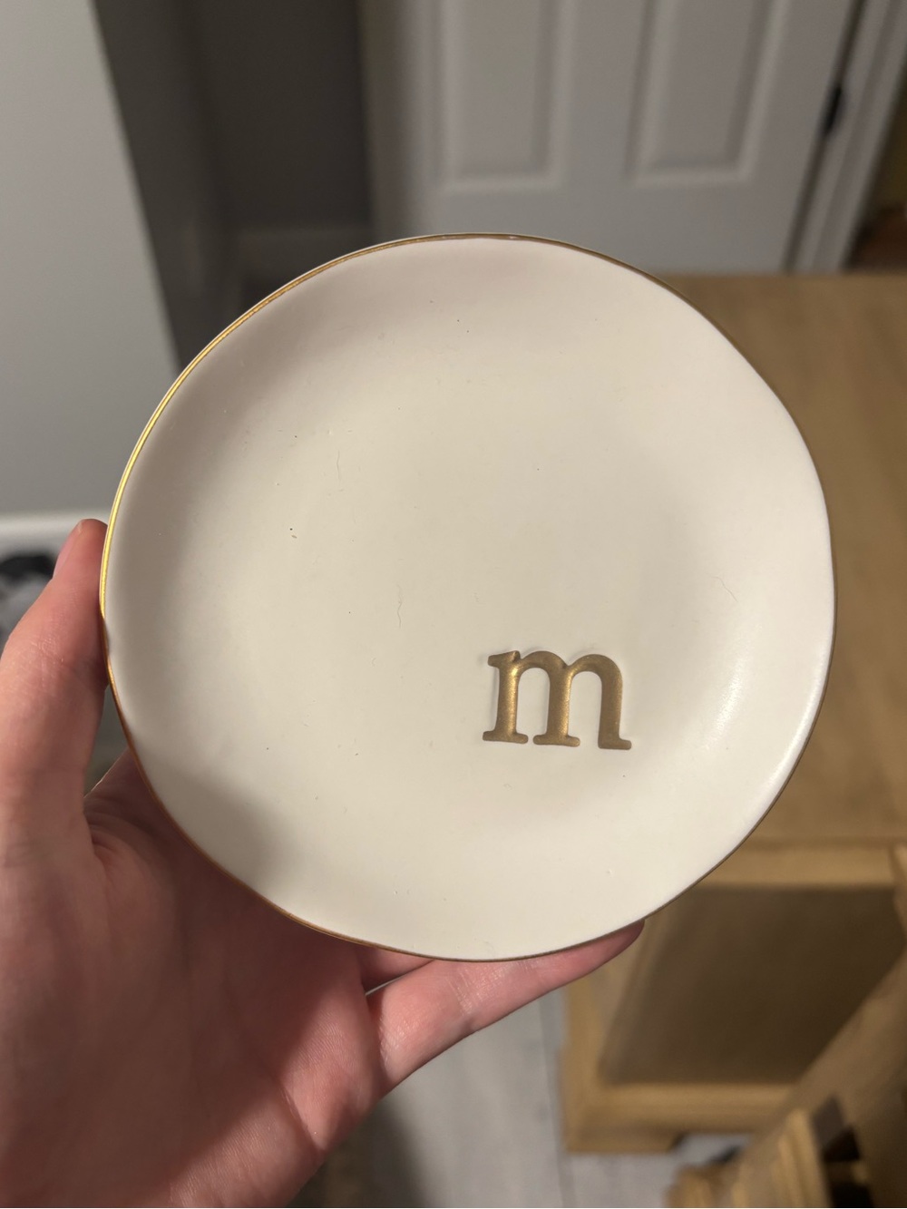 Cream and Gold Monogram Trinket Dish - 'M' Accent